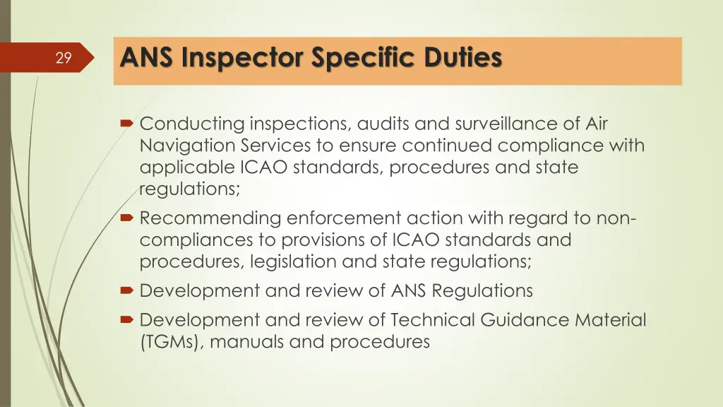 ans inspector specific duties