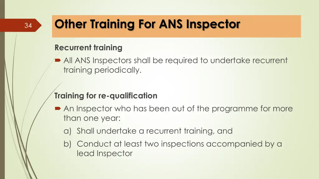 other training for ans inspector