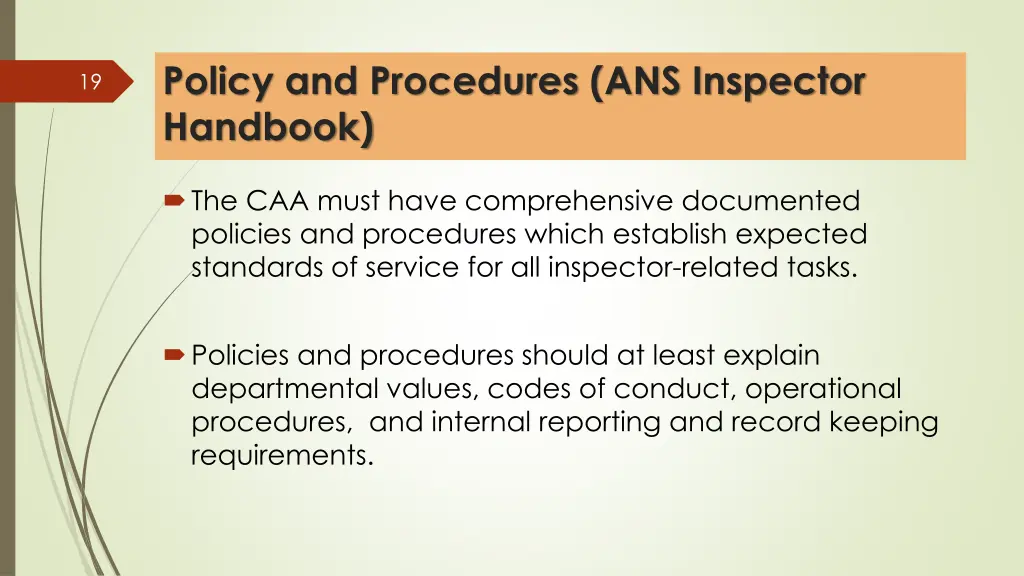 policy and procedures ans inspector handbook