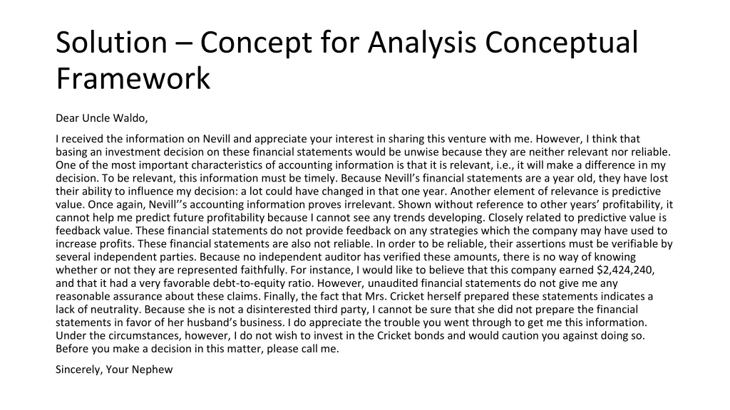 solution concept for analysis conceptual framework