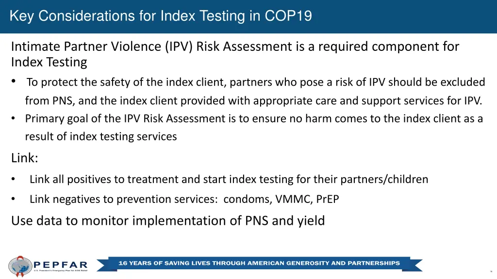 key considerations for index testing in cop19