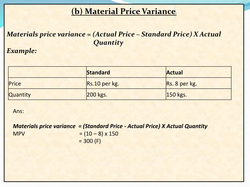 b material price variance