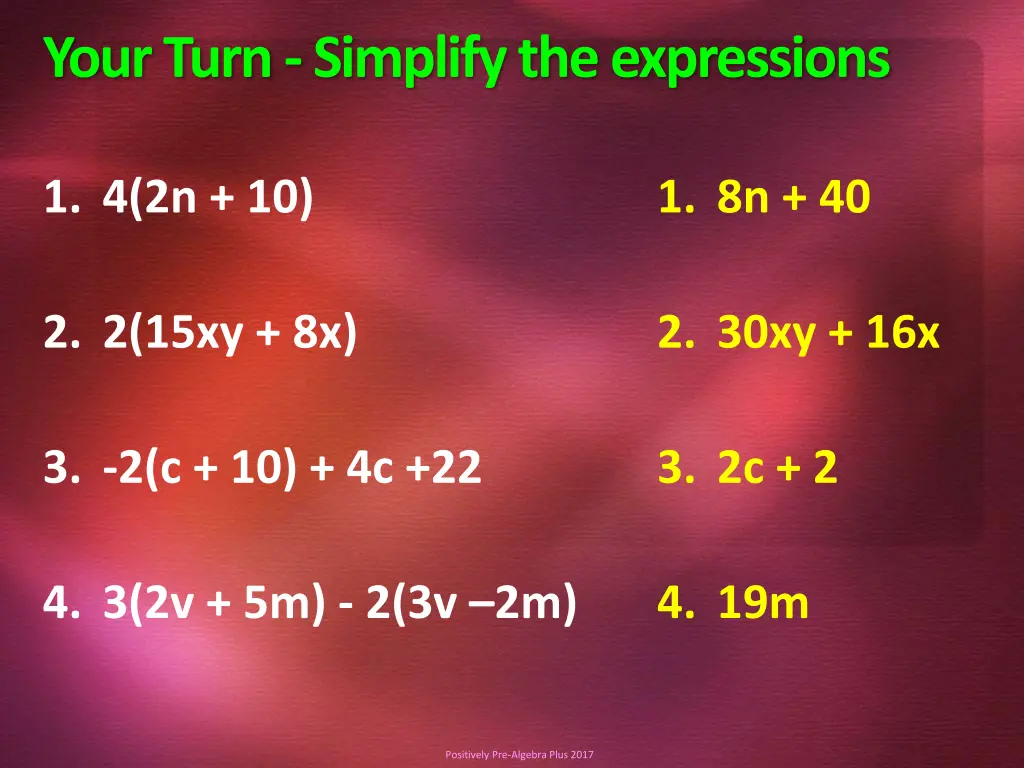 your turn simplify the expressions