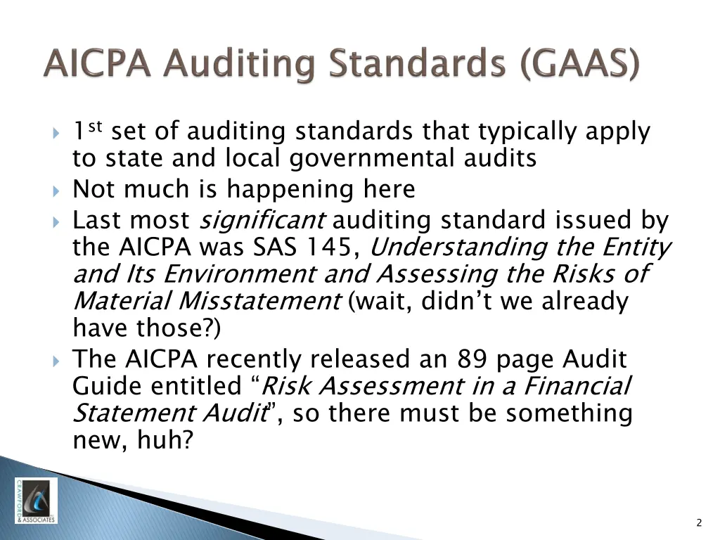 1 st set of auditing standards that typically