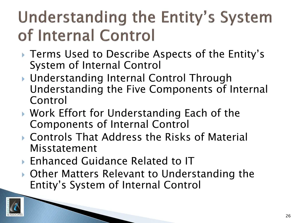 terms used to describe aspects of the entity