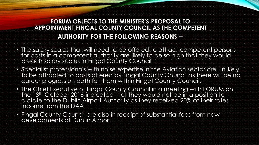 forum objects to the minister s proposal 1