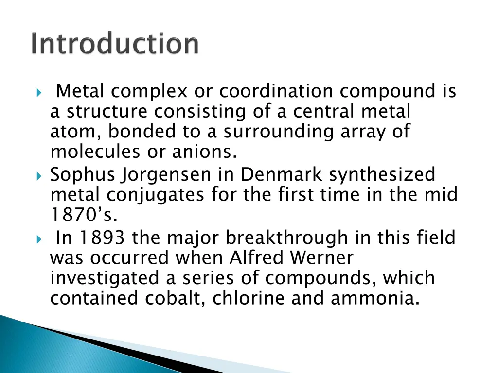 metal complex or coordination compound