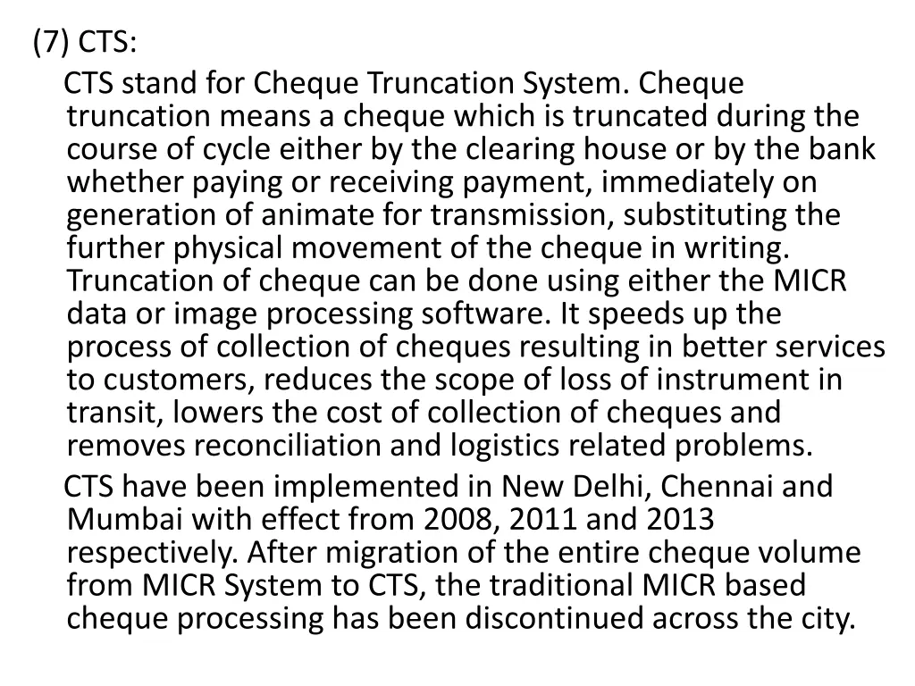 7 cts cts stand for cheque truncation system