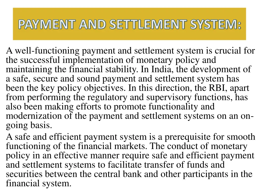 payment and settlement system