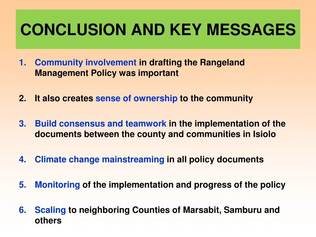 conclusion and key messages