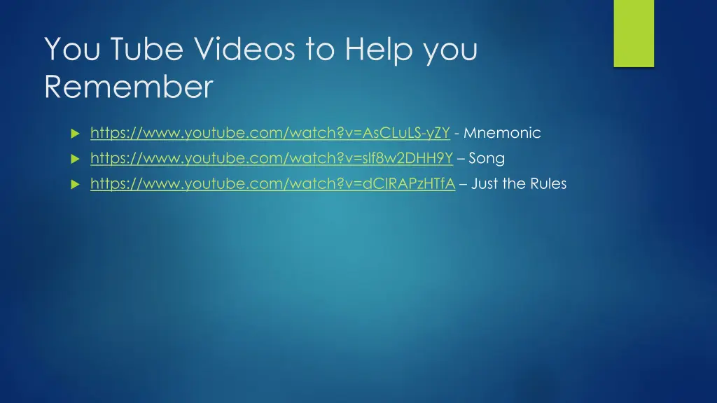 you tube videos to help you remember