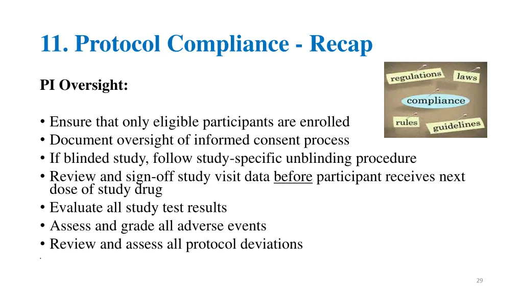 11 protocol compliance recap