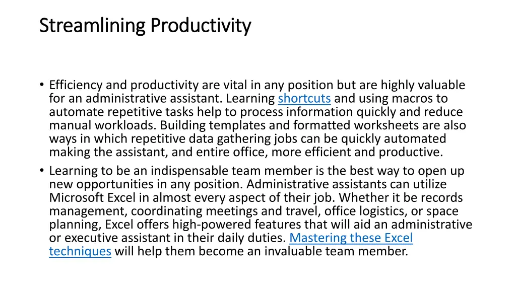 streamlining productivity streamlining