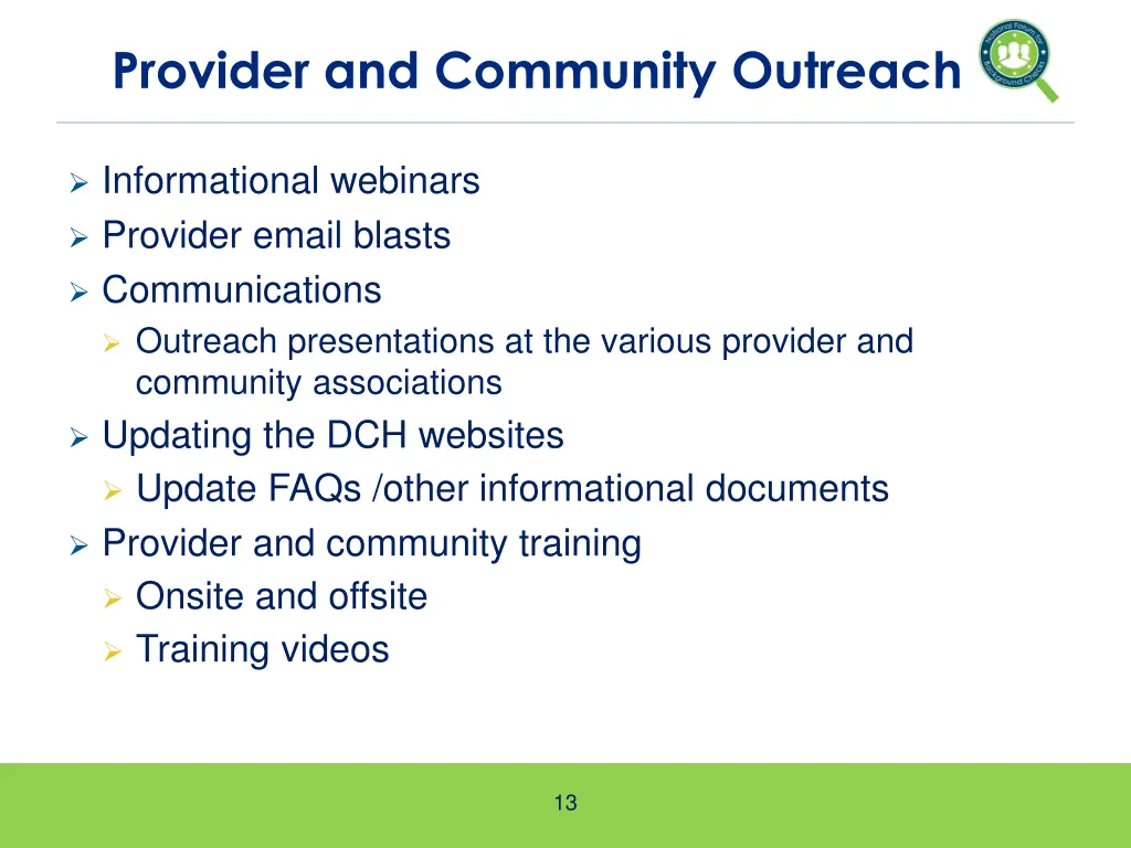 provider and community outreach