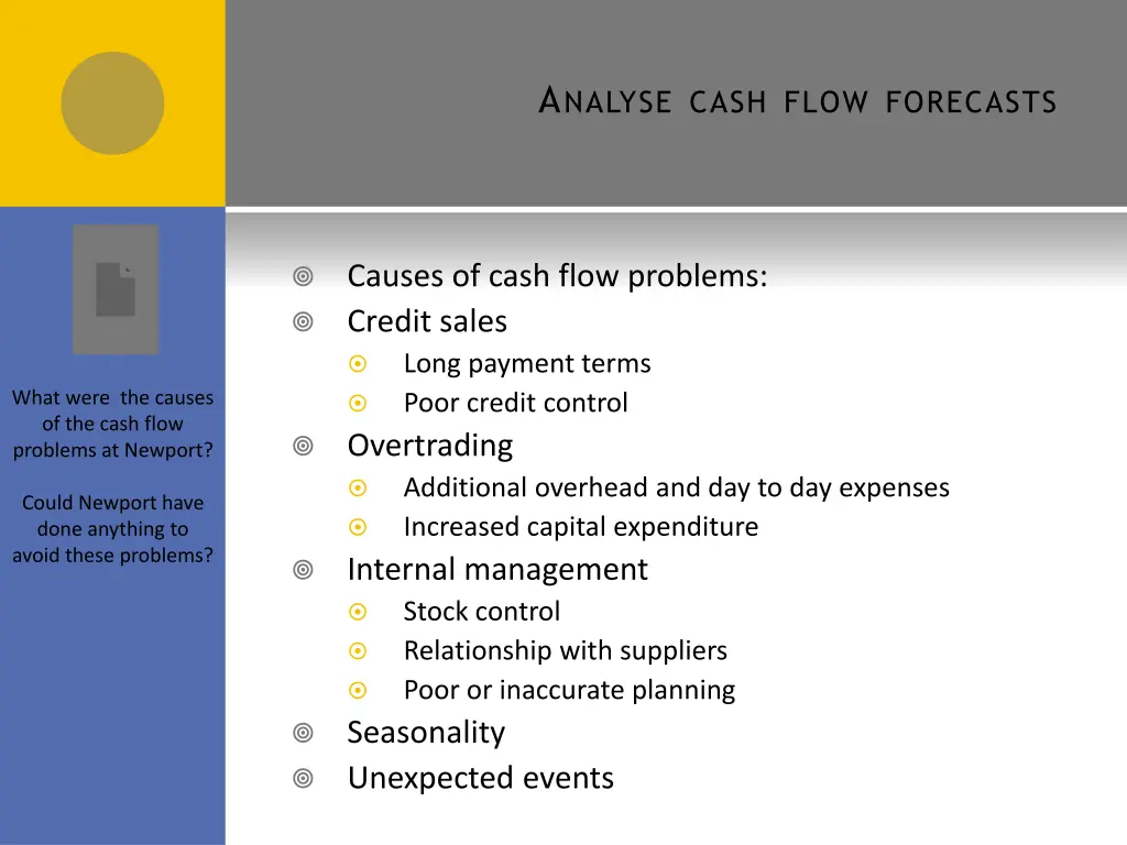 a nalyse cash flow forecasts