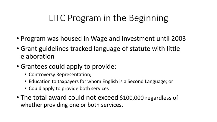 litc program in the beginning