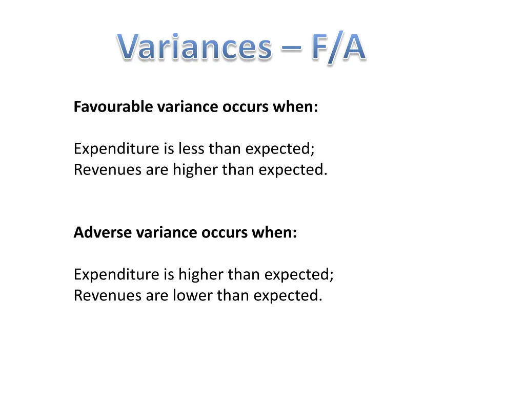 variances f a