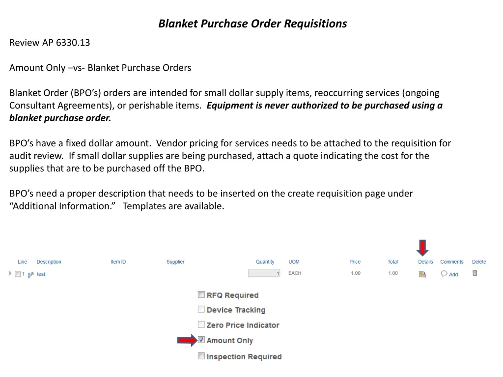 blanket purchase order requisitions