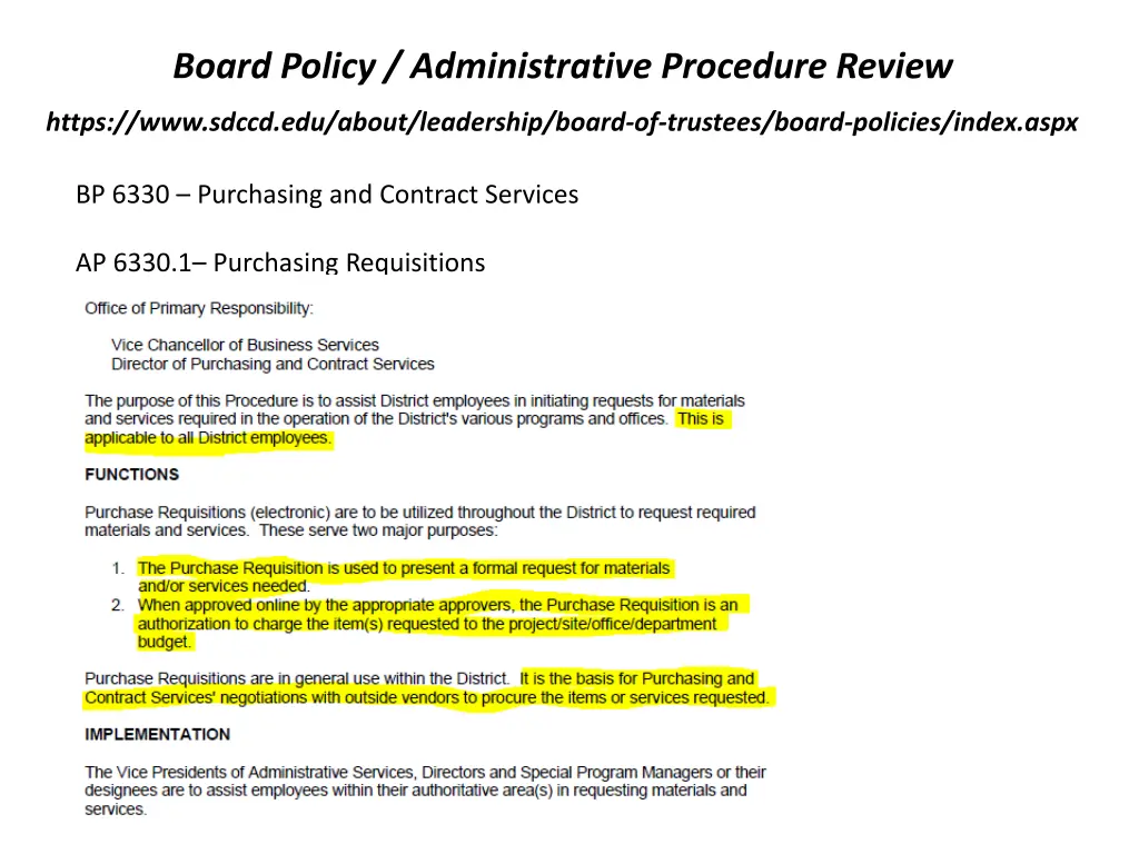 board policy administrative procedure review