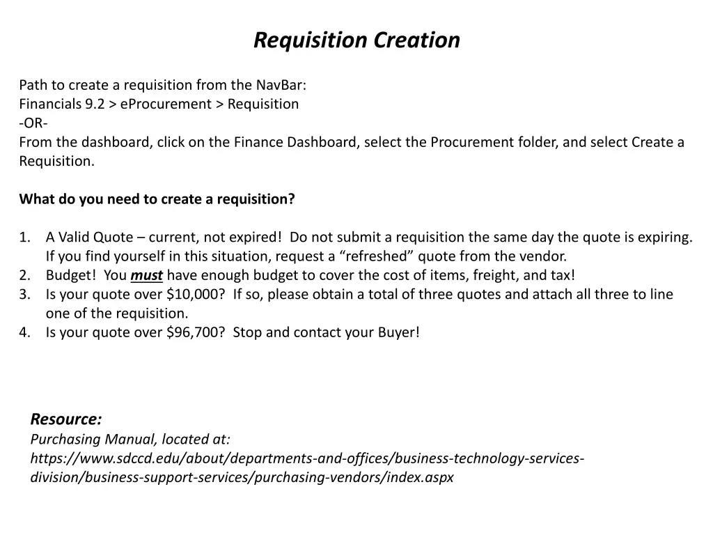 requisition creation