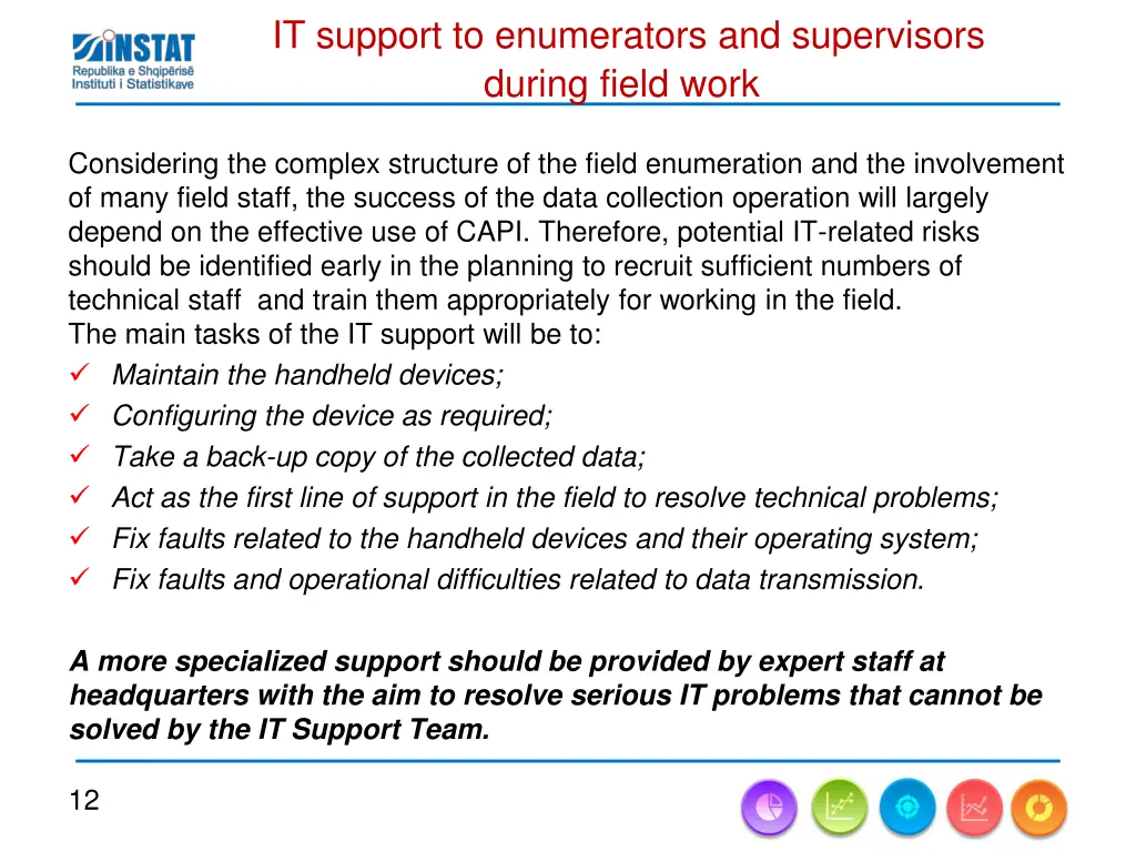 it support to enumerators and supervisors during