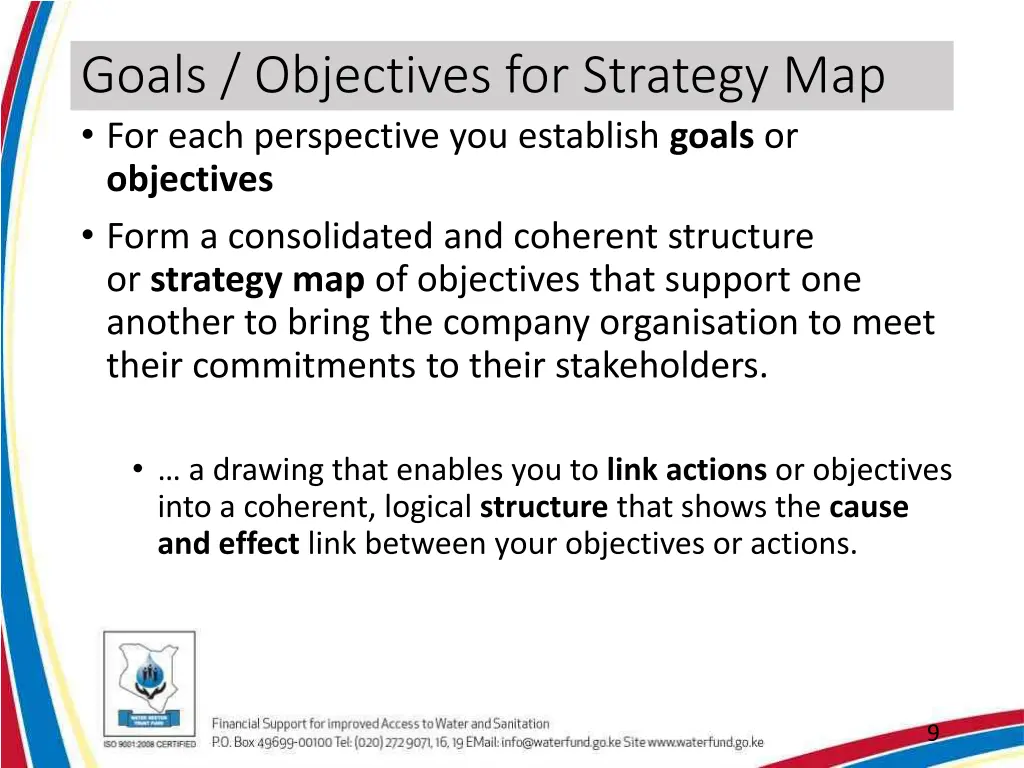 goals objectives for strategy map for each