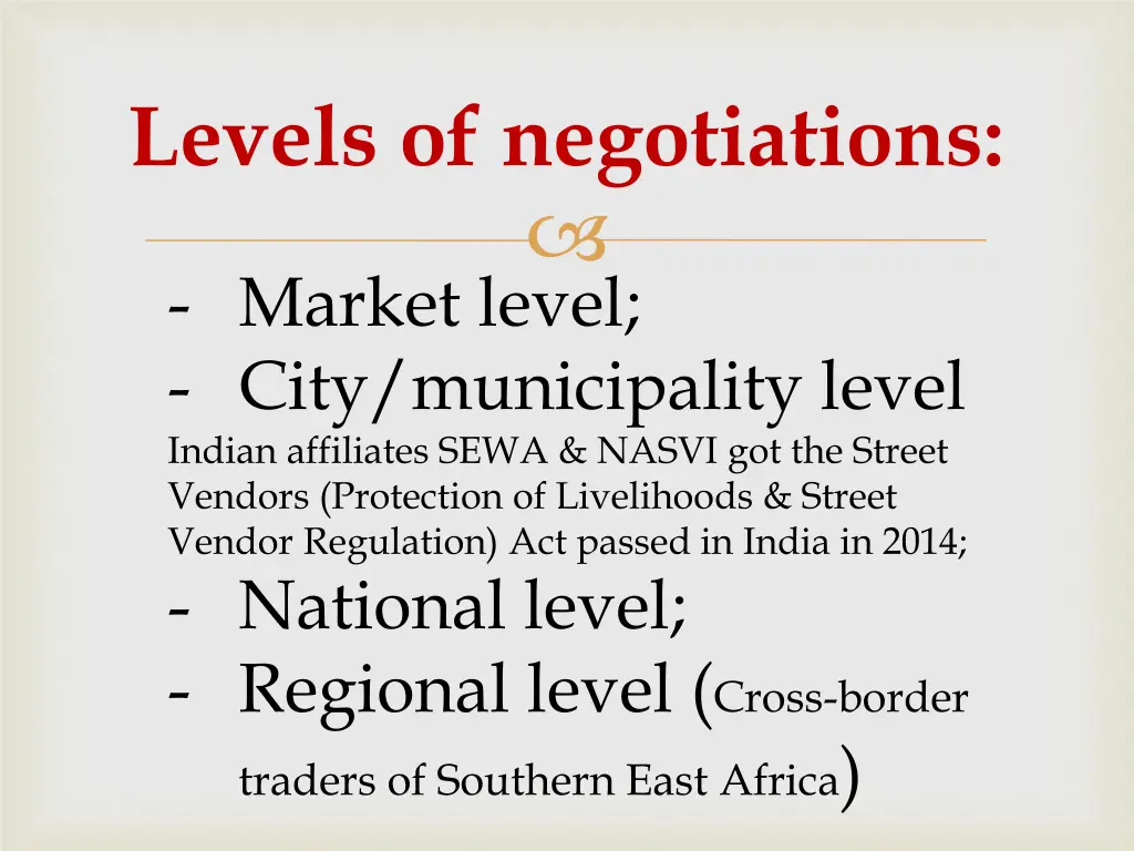 levels of negotiations