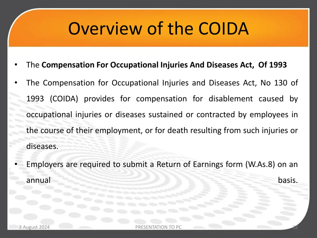 overview of the coida