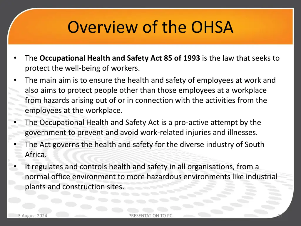 overview of the ohsa