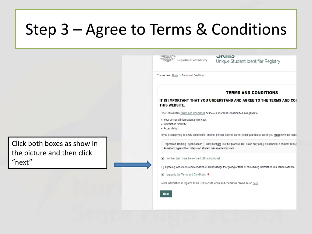 step 3 agree to terms conditions