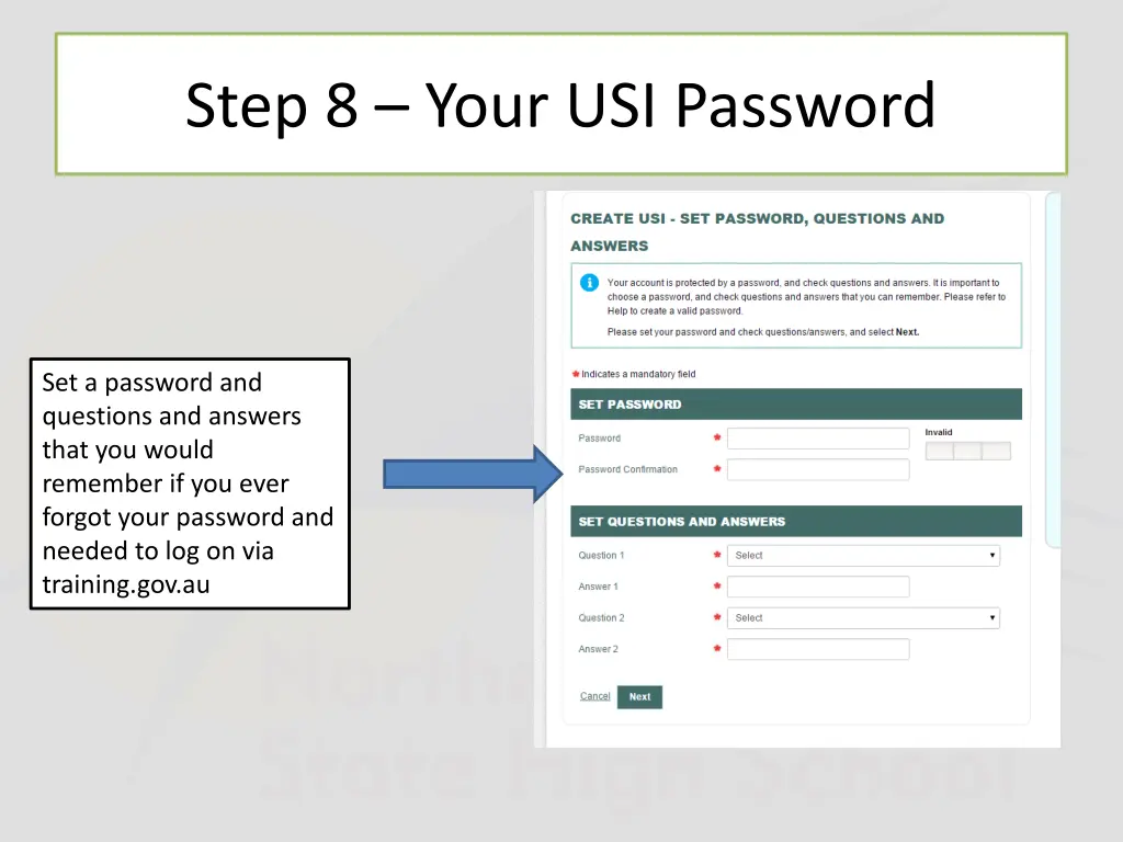 step 8 your usi password