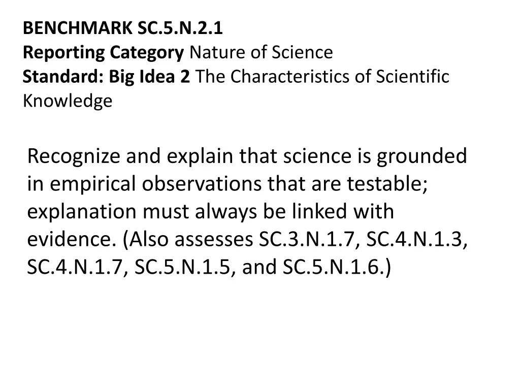 benchmark sc 5 n 2 1 reporting category nature