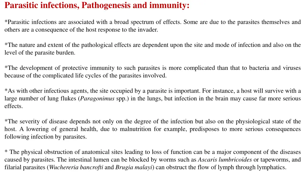 parasitic infections pathogenesis and immunity