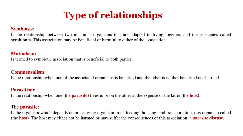 type of relationships