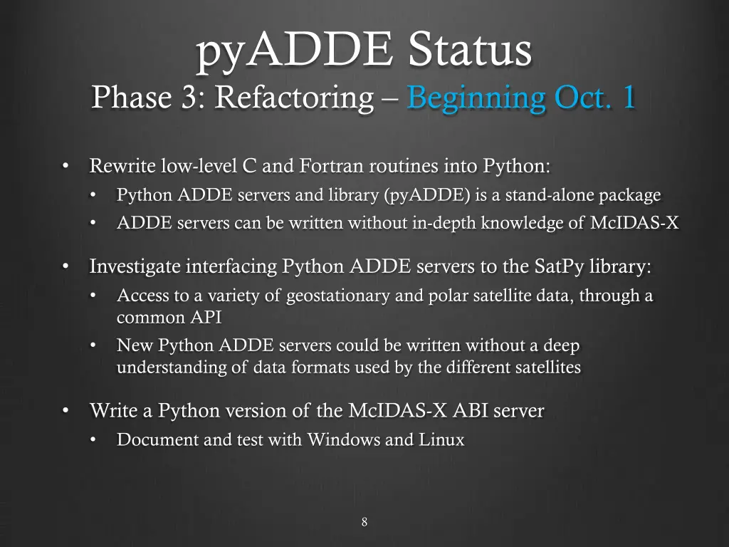 pyadde status phase 3 refactoring beginning oct 1