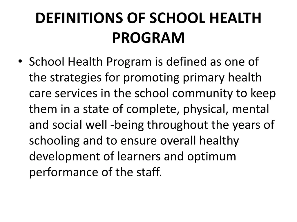 definitions of school health program