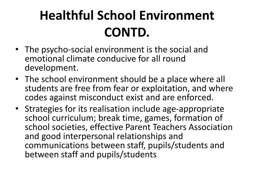 healthful school environment contd the psycho