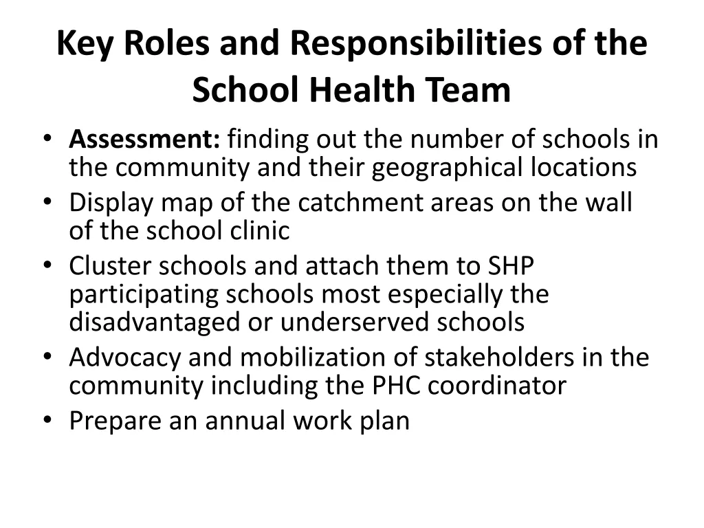 key roles and responsibilities of the school