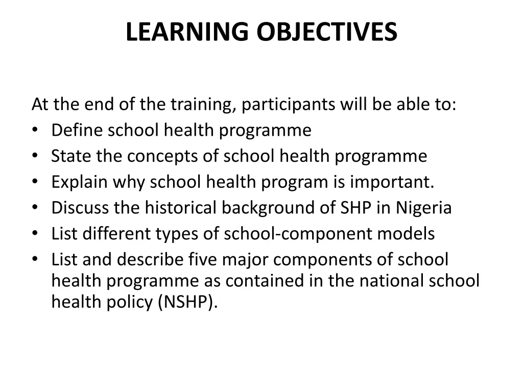 learning objectives