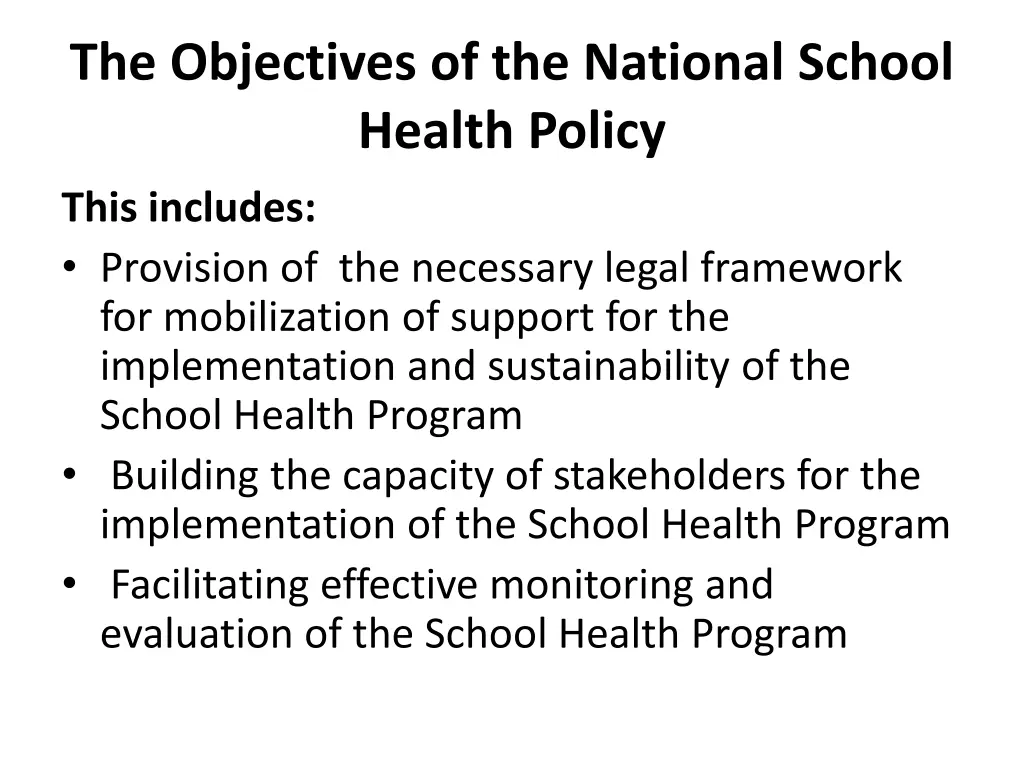 the objectives of the national school health