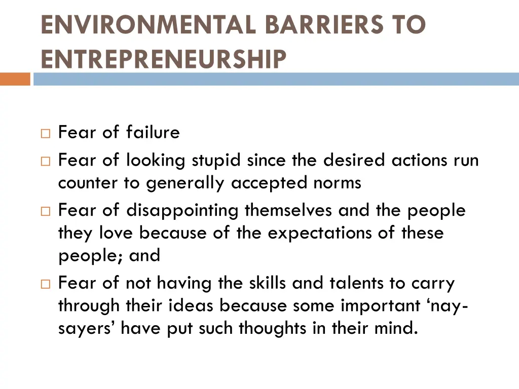 environmental barriers to entrepreneurship