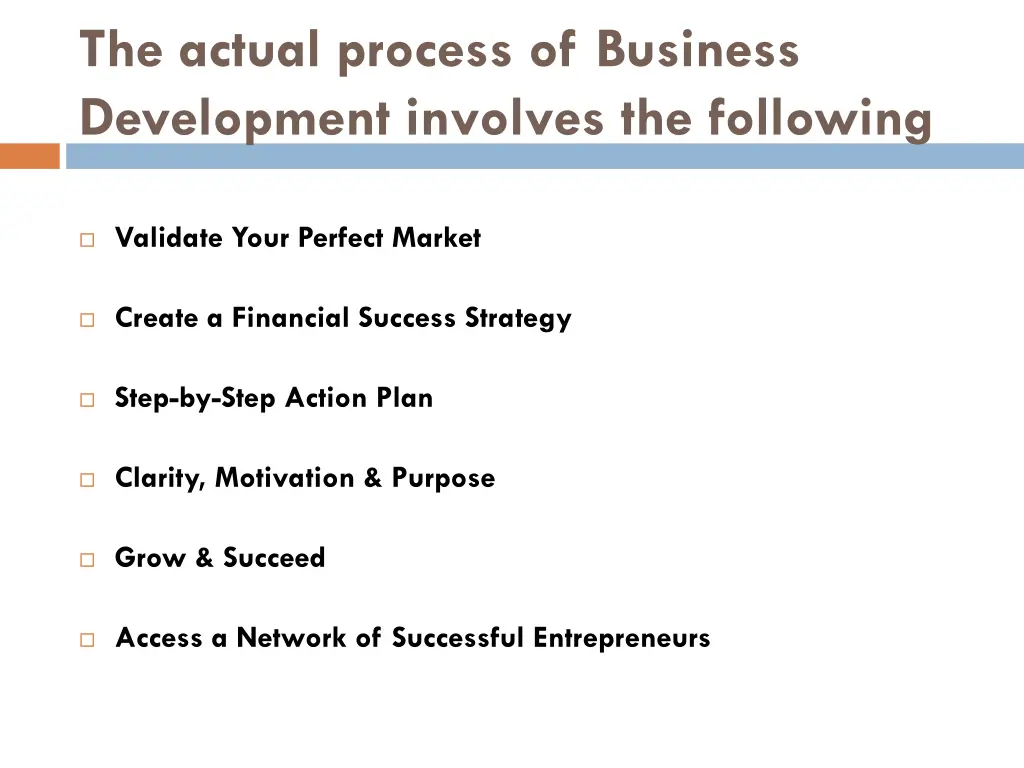the actual process of business development