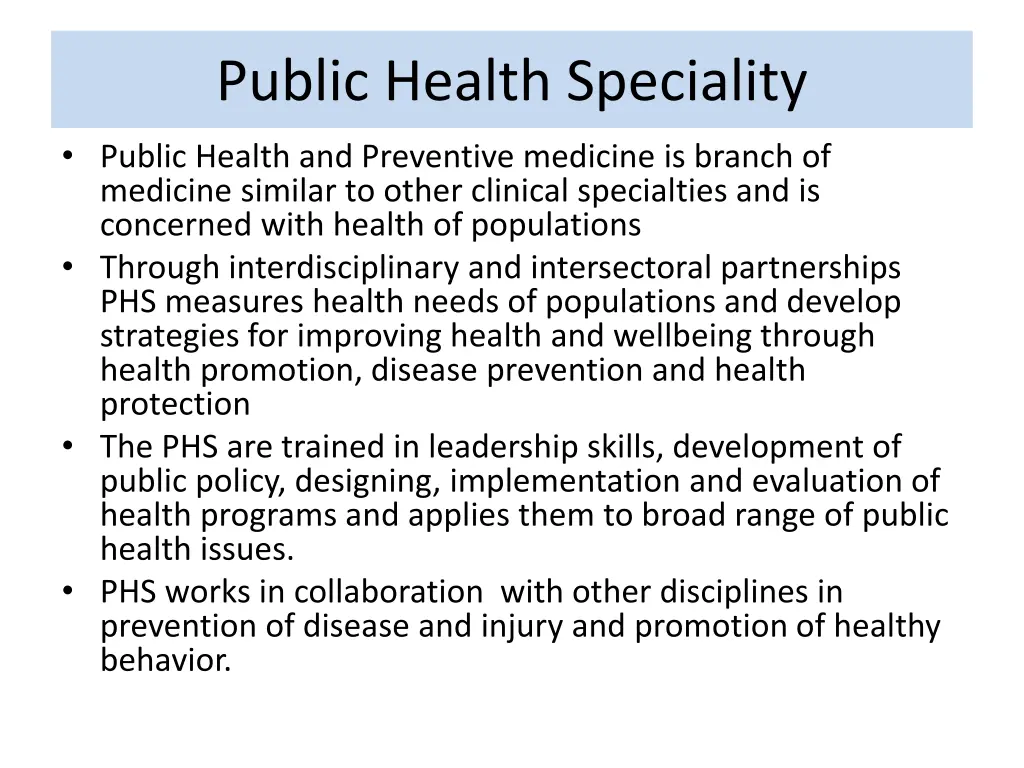 public health speciality