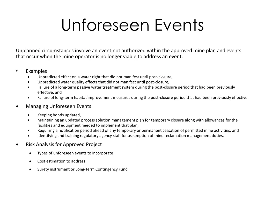 unforeseen events