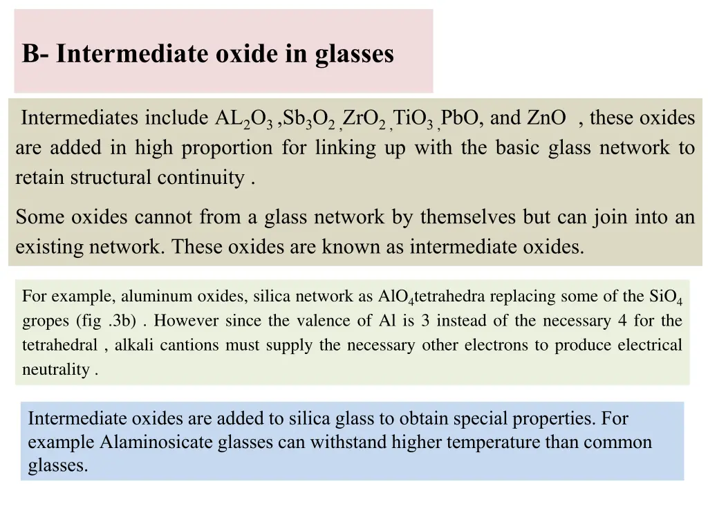 b intermediate oxide in glasses