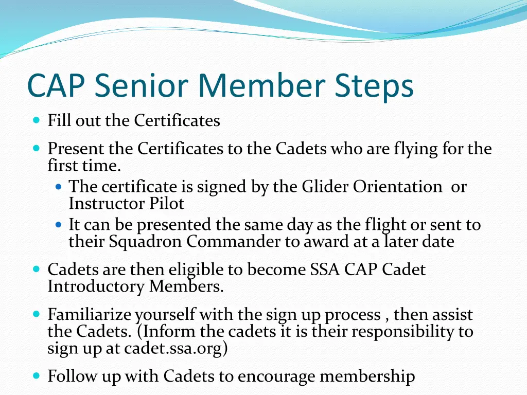 cap senior member steps fill out the certificates