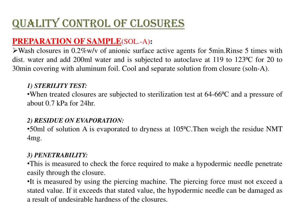 quality control of closures