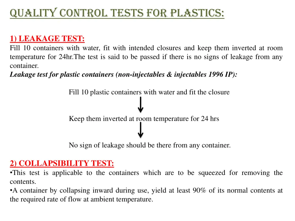 quality control tests for plastics