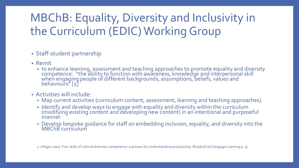 mbchb equality diversity and inclusivity