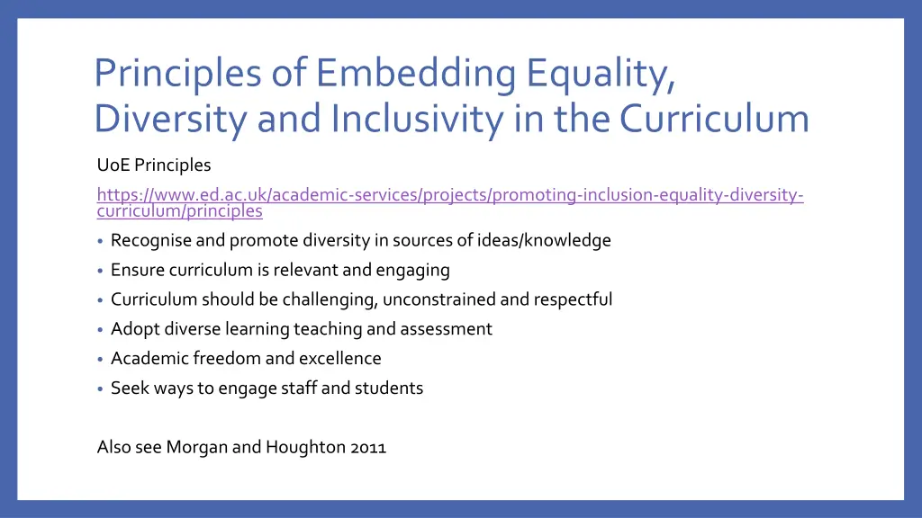 principles of embedding equality diversity